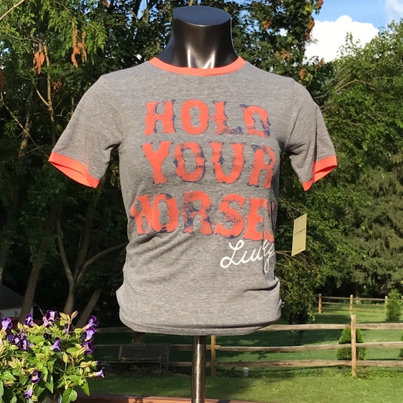 Lucky Brand Tops - Lucky Brand T Shirt Hold Your Horses S gray orange